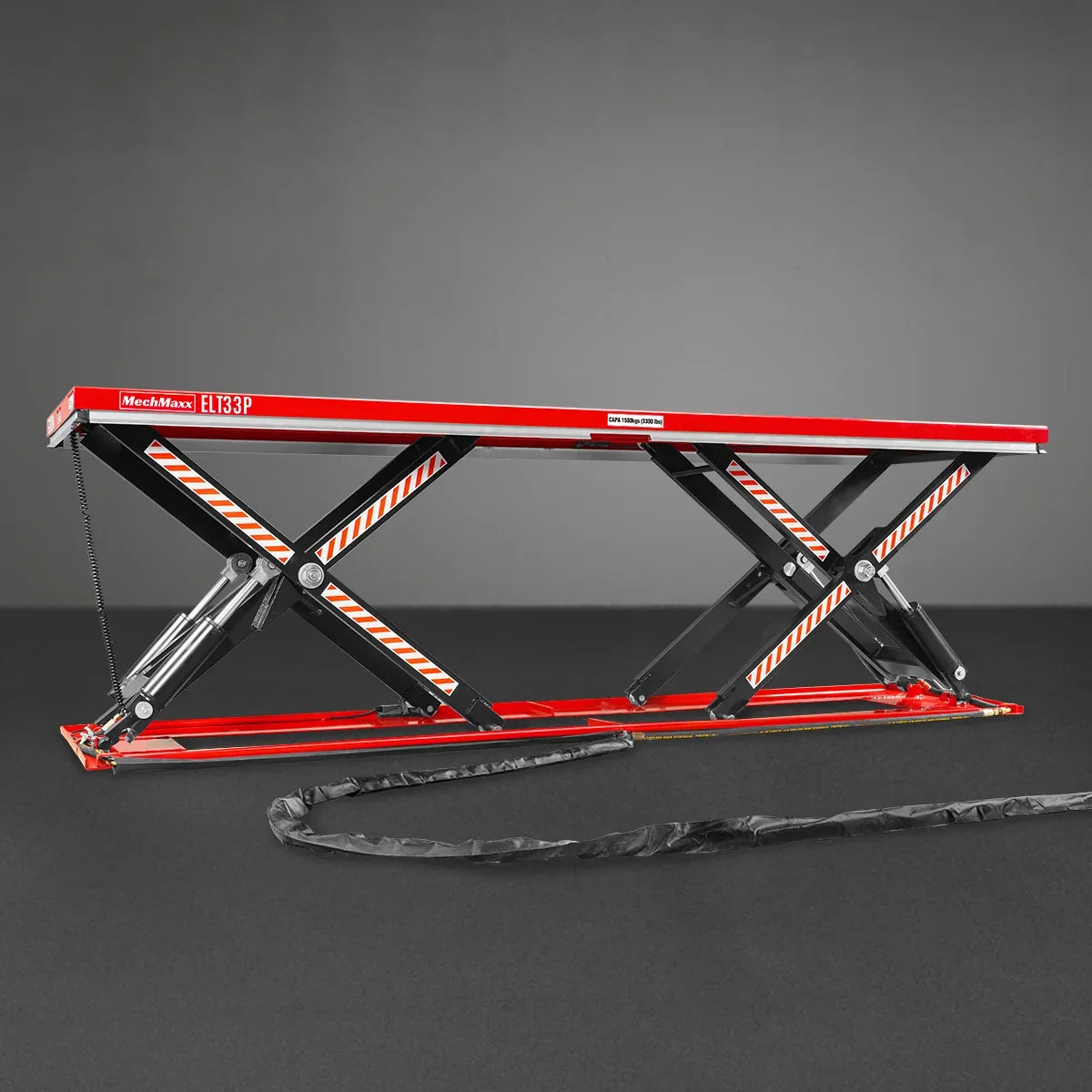 Stationary Electric Hydraulic Parallel Double Scissor Lift Table 3300lb Capacity,  108.3" x 31.5" Platform,  33.9" Lift Height,  UL Certified Motor,  ELT33P