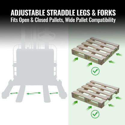 2640lbs Lithium-ion Electric Straddle Stacker,  118" Lift,  Adjustable Legs & Forks,  F26-118S