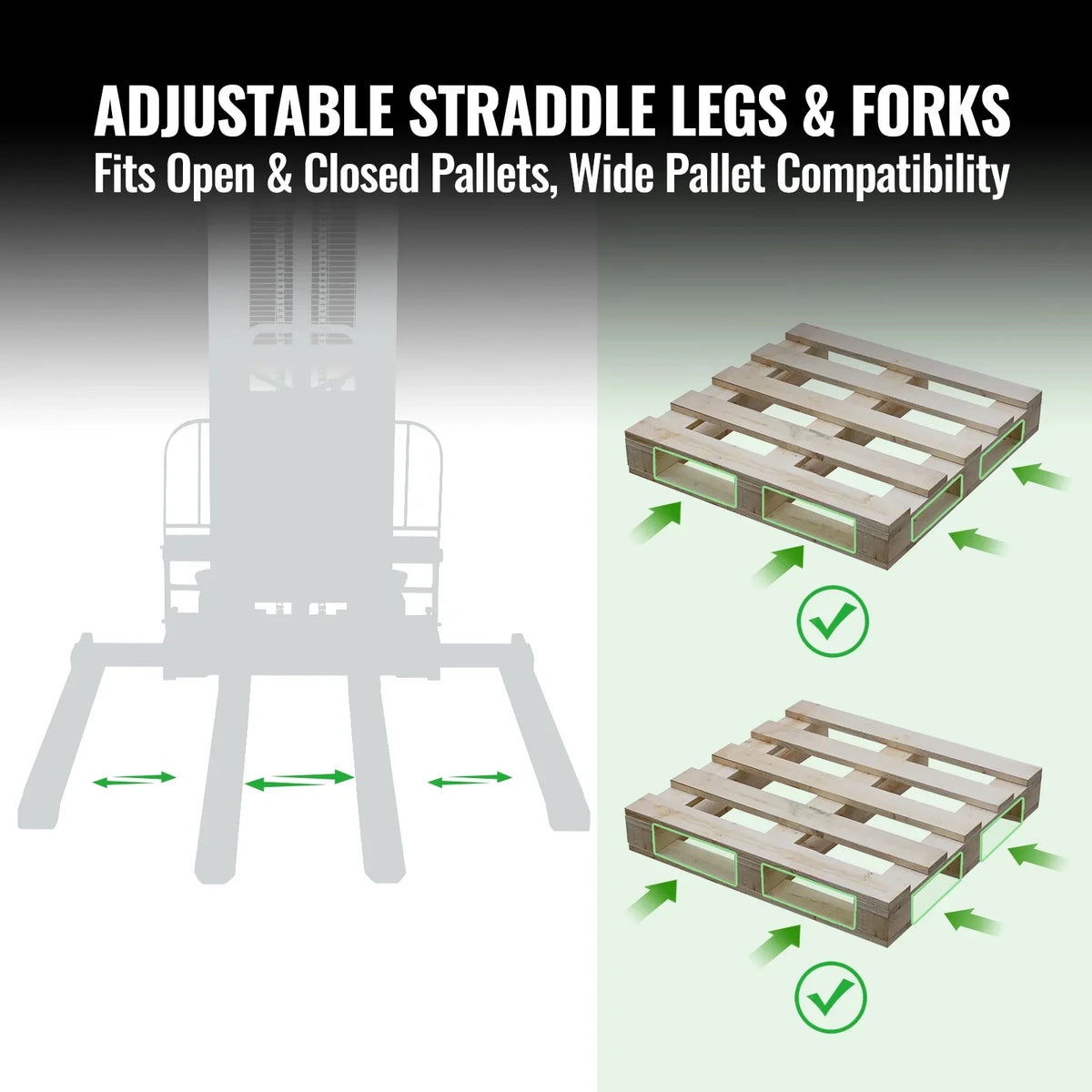 3300lbs Semi-Electric Straddle Stacker,  138" Lift,  Adjustable Legs & Forks,  S33-138S