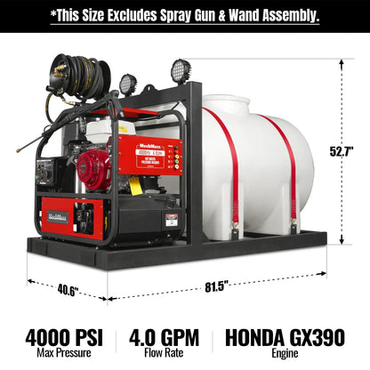 4000 PSI 4 GPM HONDA E-Start Engine Hot Water Pressure Washer Skid Mounted with 245 Gal Tank,  HPW40HBT