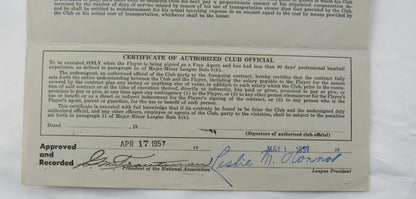 Ralph Kiner Signed Auto Contract JSA CF42580