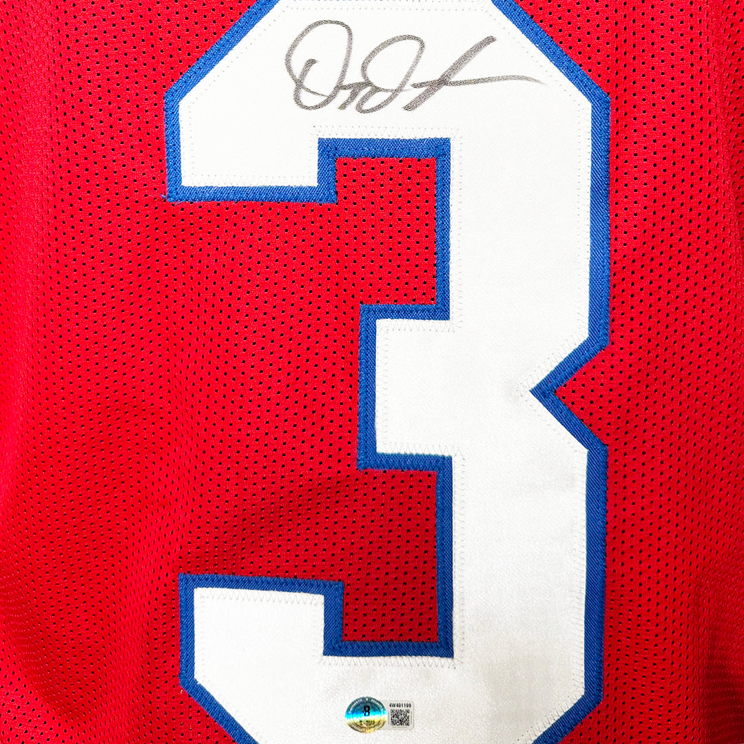 Demario Douglas Signed New England Red Football Jersey (Beckett)