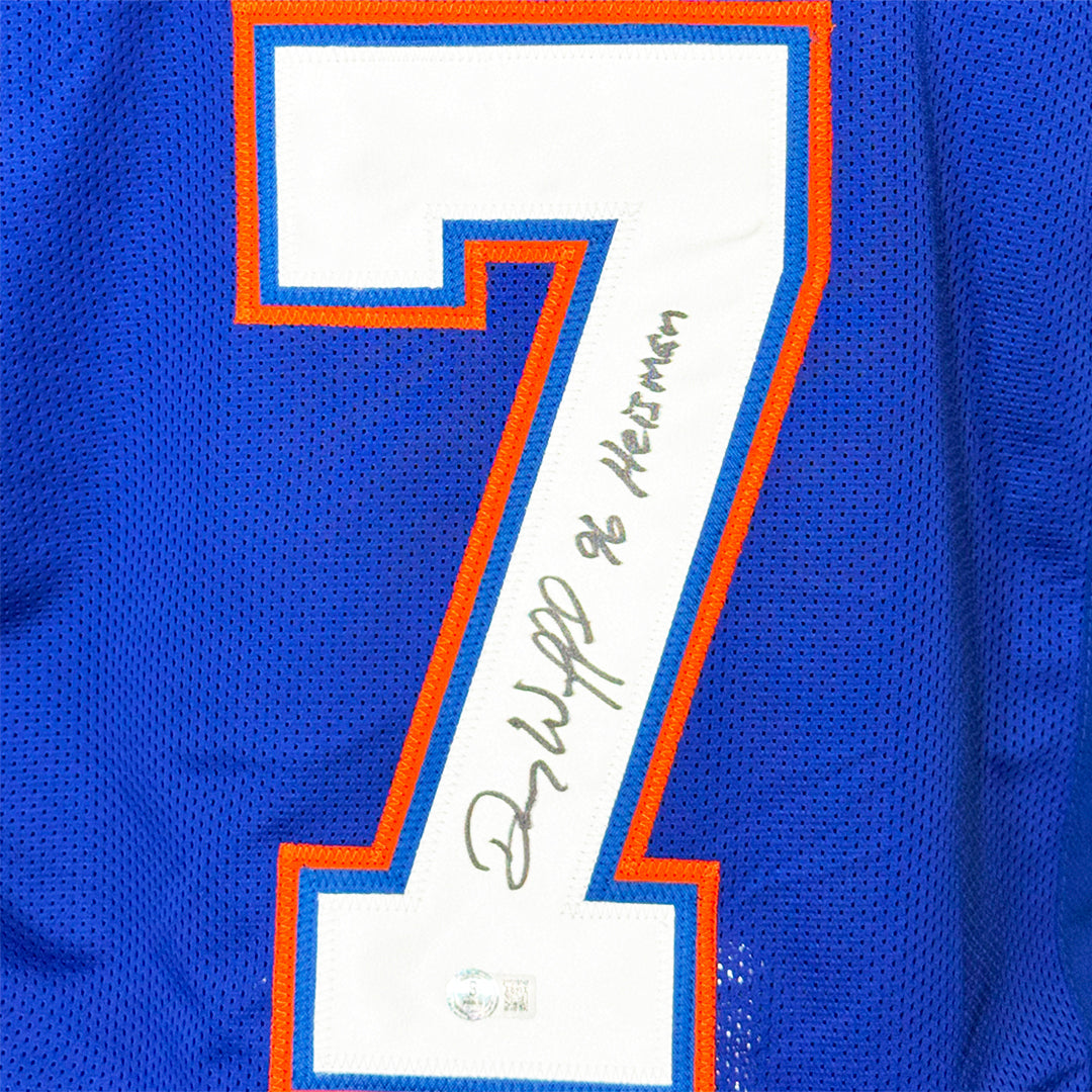 Danny Wuerffel Signed 96 Heisman Inscription Florida College Blue Football Jersey (Beckett)