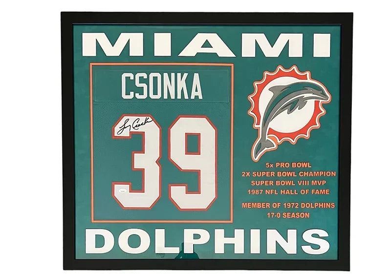 Larry Csonka Signed Miami Framed Football Jersey 32x36 (JSA)