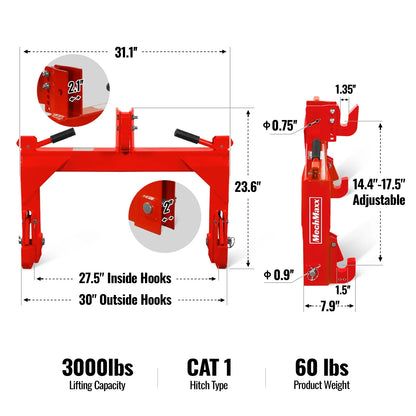 3 Point Quick Hitch Cat 1 for Tractors, Red, QH1R