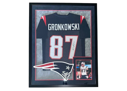 Rob Gronkowski Signed New England Framed Jersey 34x42 (PSA)