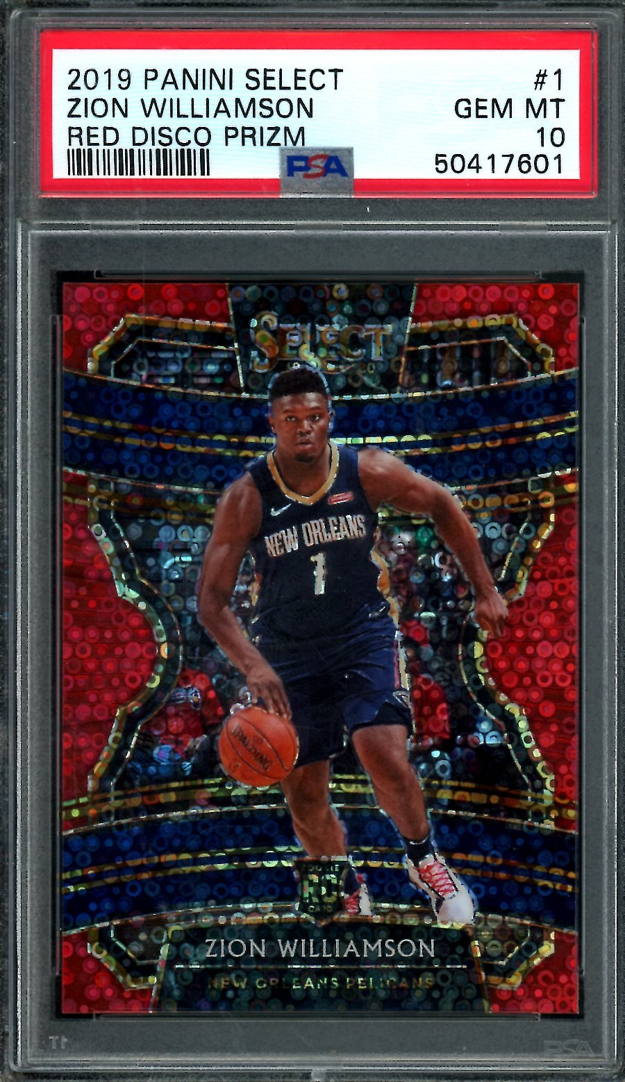 2019-20 Panini Select Zion Williamson Rookie Red Disco /49 PSA 10 Pelicans