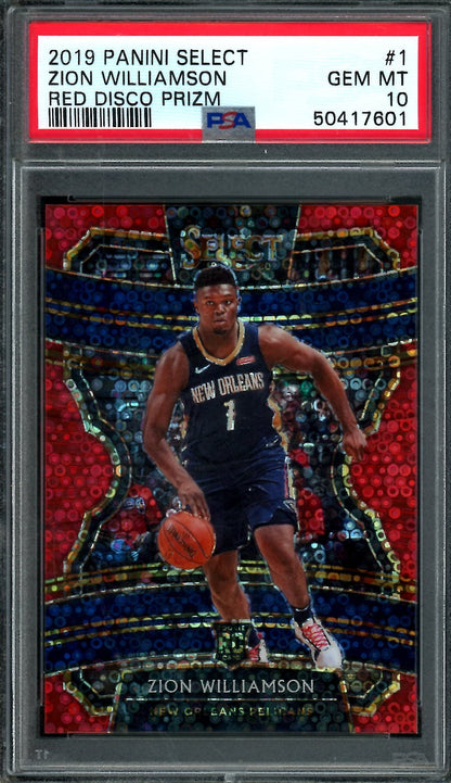 2019-20 Panini Select Zion Williamson Rookie Red Disco /49 PSA 10 Pelicans