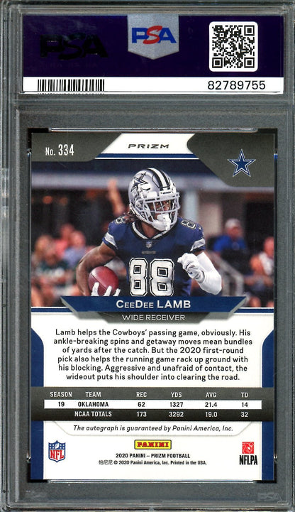 2020 Panini Prizm CeeDee Lamb Rookie Auto Silver PSA 10 Cowboys