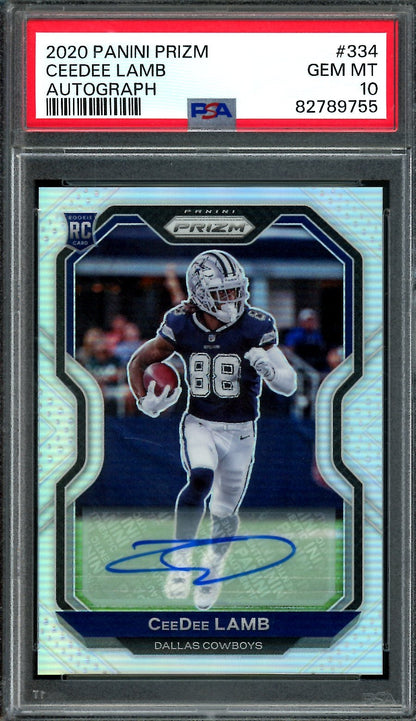 2020 Panini Prizm CeeDee Lamb Rookie Auto Silver PSA 10 Cowboys