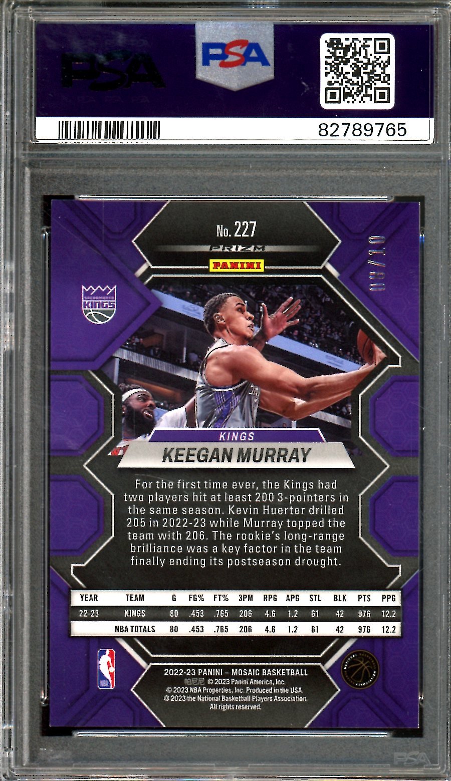 2022/23 Panini Mosaic Keegan Murray Rookie Gold /10 PSA 9 Kings
