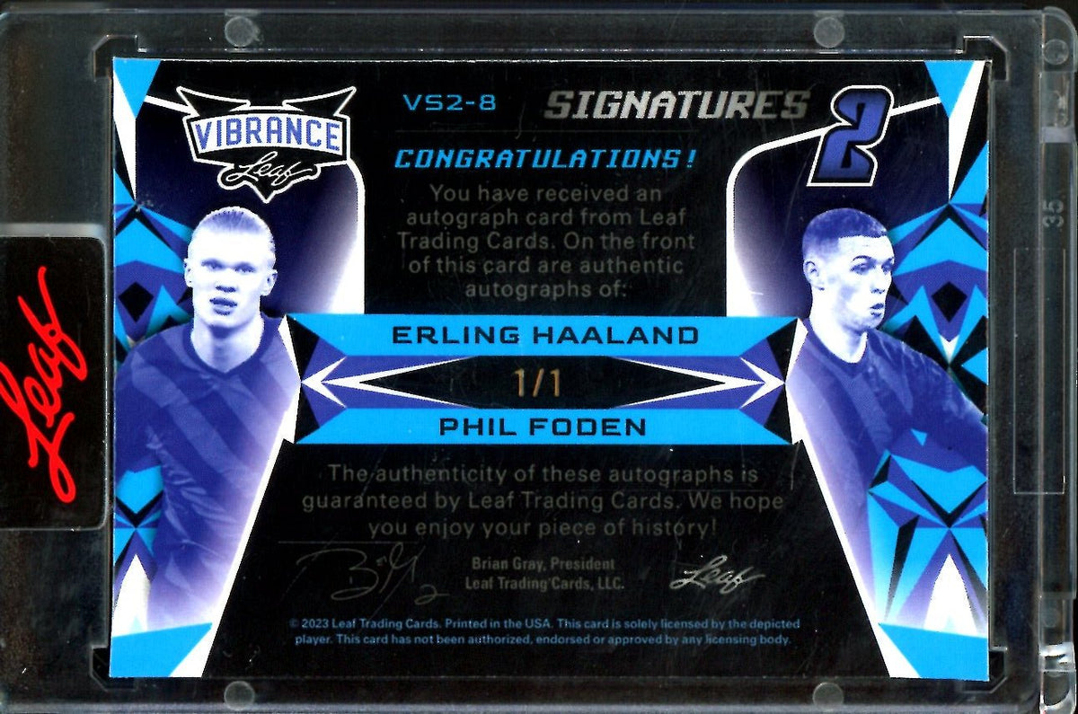 2023 Leaf Vibrance Erling Haaland/Phil Foden Dual Auto Blue Shimmer 1/1 Manchester City
