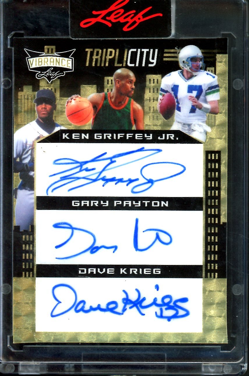 2023 Leaf Vibrance Ken Griffey Jr./Gary Payton/Dave Krieg Triplicity Auto Gold Vinyl 1/1 Seattle