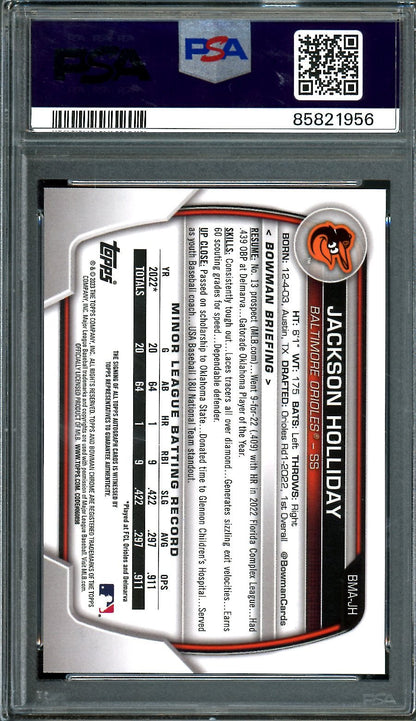 2023 Bowman Chrome Mega Box Jackson Holliday Auto Green /99 PSA 10 Orioles