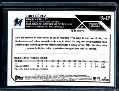 2023 Topps Chrome Eury Perez Rookie Auto Orange /25 Marlins