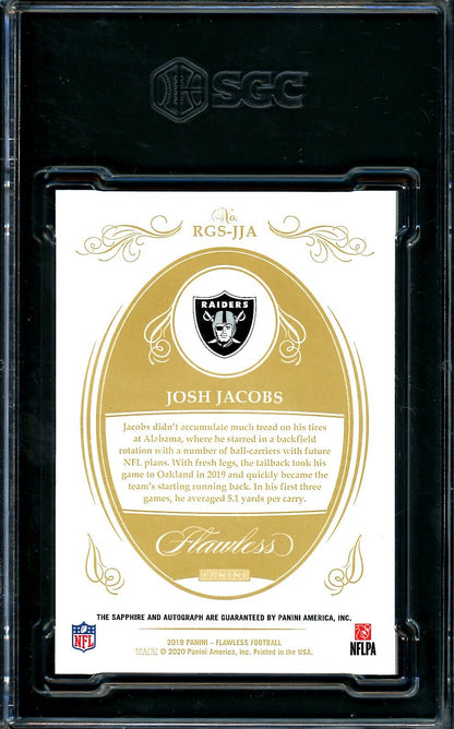 2019 Panini Flawless Josh Jacobs Rookie Sapphire Auto /15 SGC 9.5 Raiders