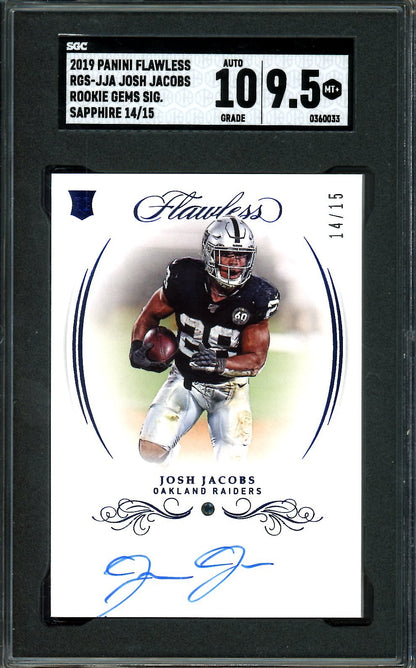 2019 Panini Flawless Josh Jacobs Rookie Sapphire Auto /15 SGC 9.5 Raiders