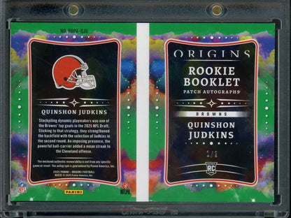 2025 Panini Origins Quinshon Judkins Booklet Rookie Glove Patch Auto /2 Browns