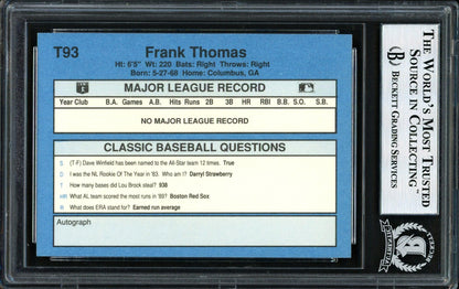 Frank Thomas Autographed 1990 Classic Series III Rookie Card #T93 Chicago White Sox Beckett BAS Stock #185214