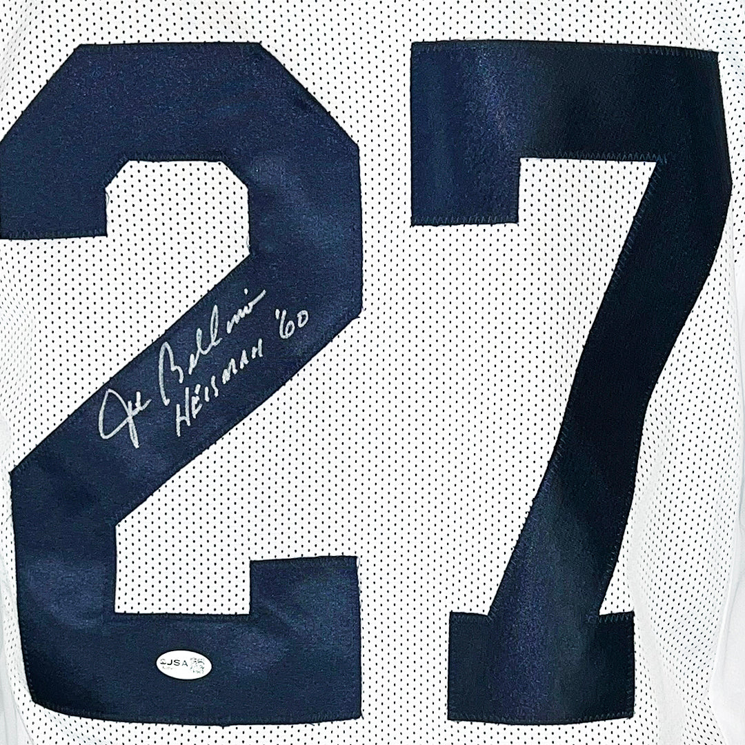 Joe Bellino Signed HT 60 Inscription Navy College White Football Jersey (JSA)