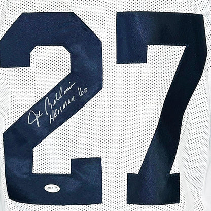Joe Bellino Signed HT 60 Inscription Navy College White Football Jersey (JSA)