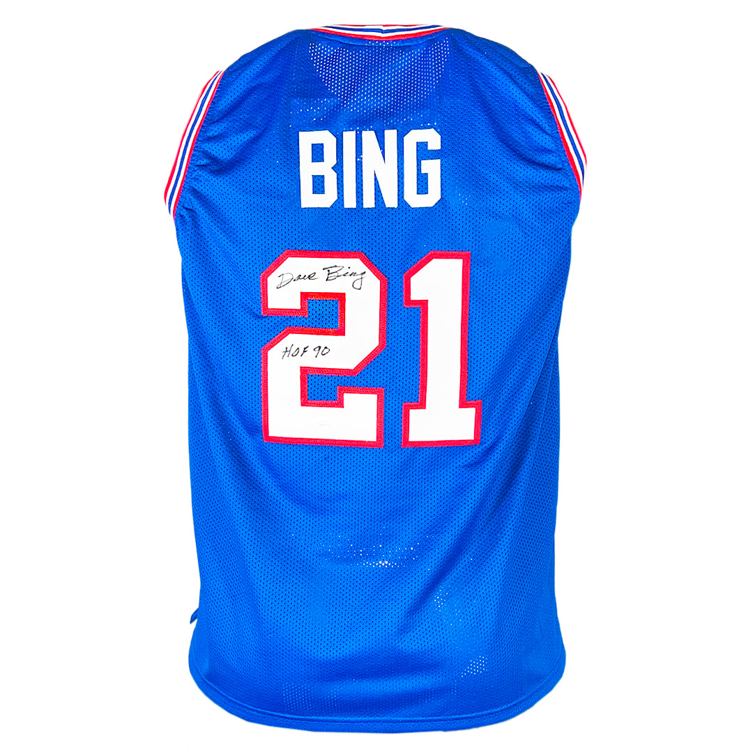 David Bing Signed HOF 1990 Inscription Detroit Blue Basketball Jersey (JSA)