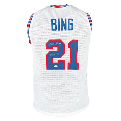 David Bing Signed HOF 1990 Inscription Detroit White Basketball Jersey (JSA)