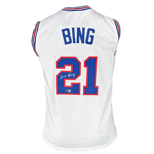 David Bing Signed Detroit White Basketball Jersey (Beckett)