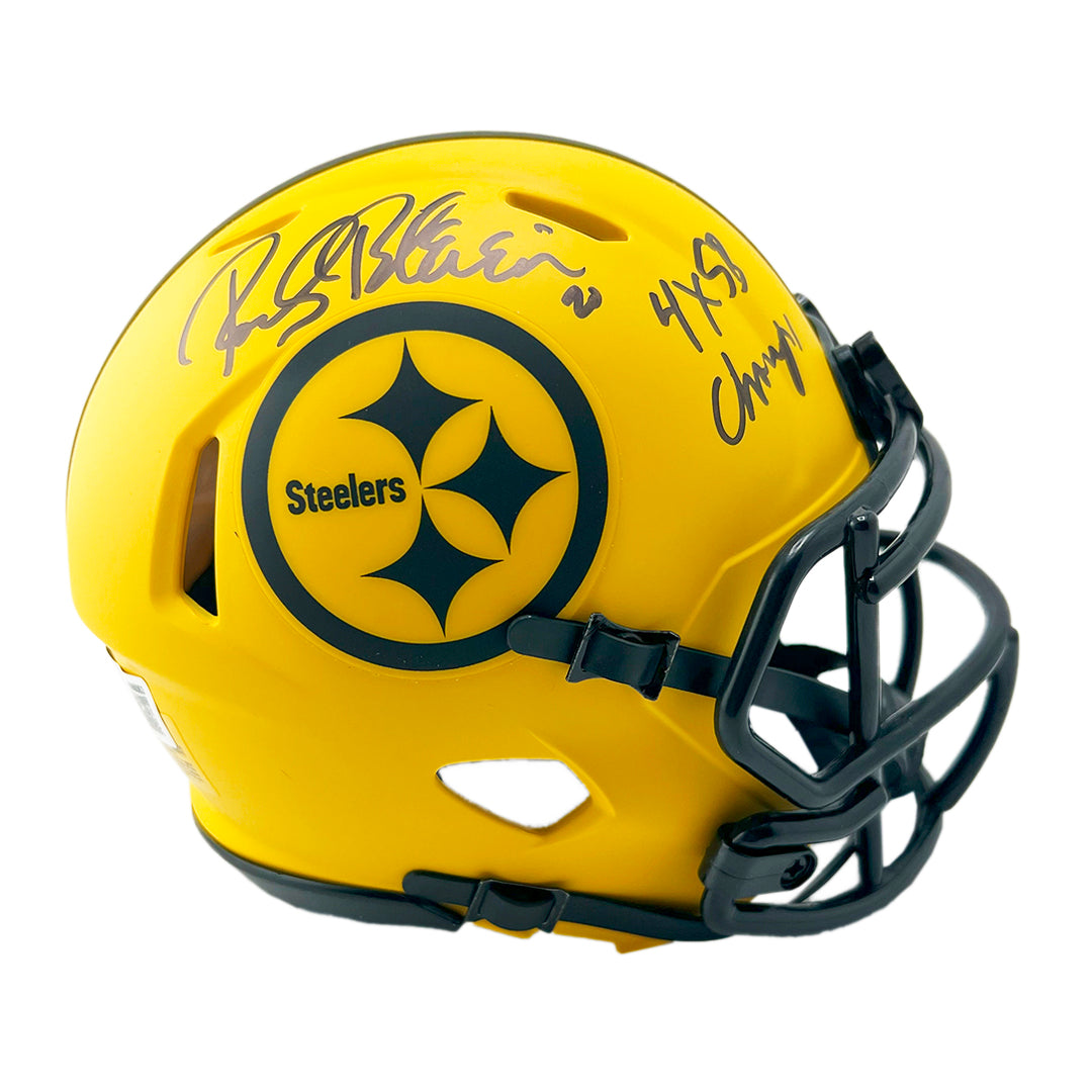 Rocky Bleier Signed 4x SB Champs Inscription Pittsburgh Steelers Rave Mini Football Helmet (Beckett)