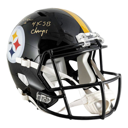 Rocky Bleier Signed 4x SB Champs Inscription Pittsburgh Steelers Speed Full-Size Replica Football Helmet (JSA)