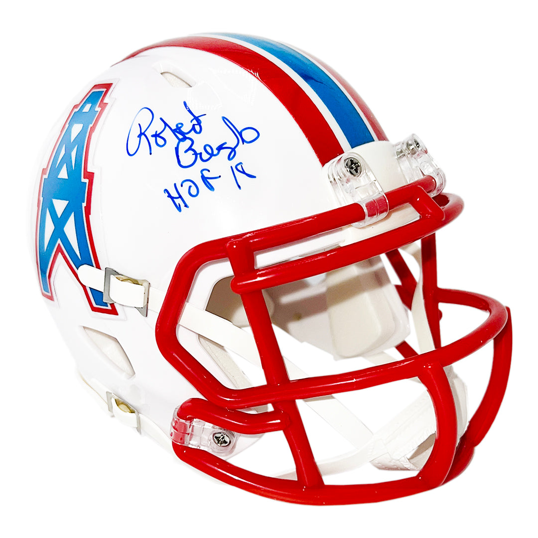 Robert Brazile Signed HOF 18 Inscription Houston Oilers Throwback 81-98 Speed Mini Football Helmet (JSA)