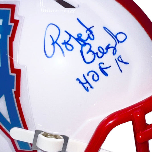 Robert Brazile Signed HOF 18 Inscription Houston Oilers Throwback 81-98 Speed Mini Football Helmet (JSA)