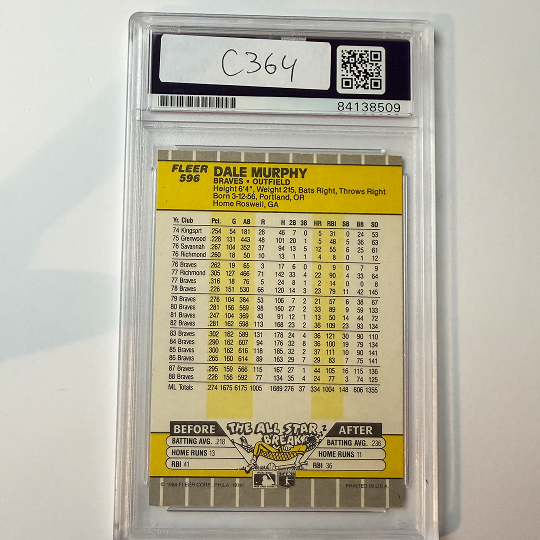 Dale Murphy Signed 1989 Fleer #596 PSA Auto Authentic