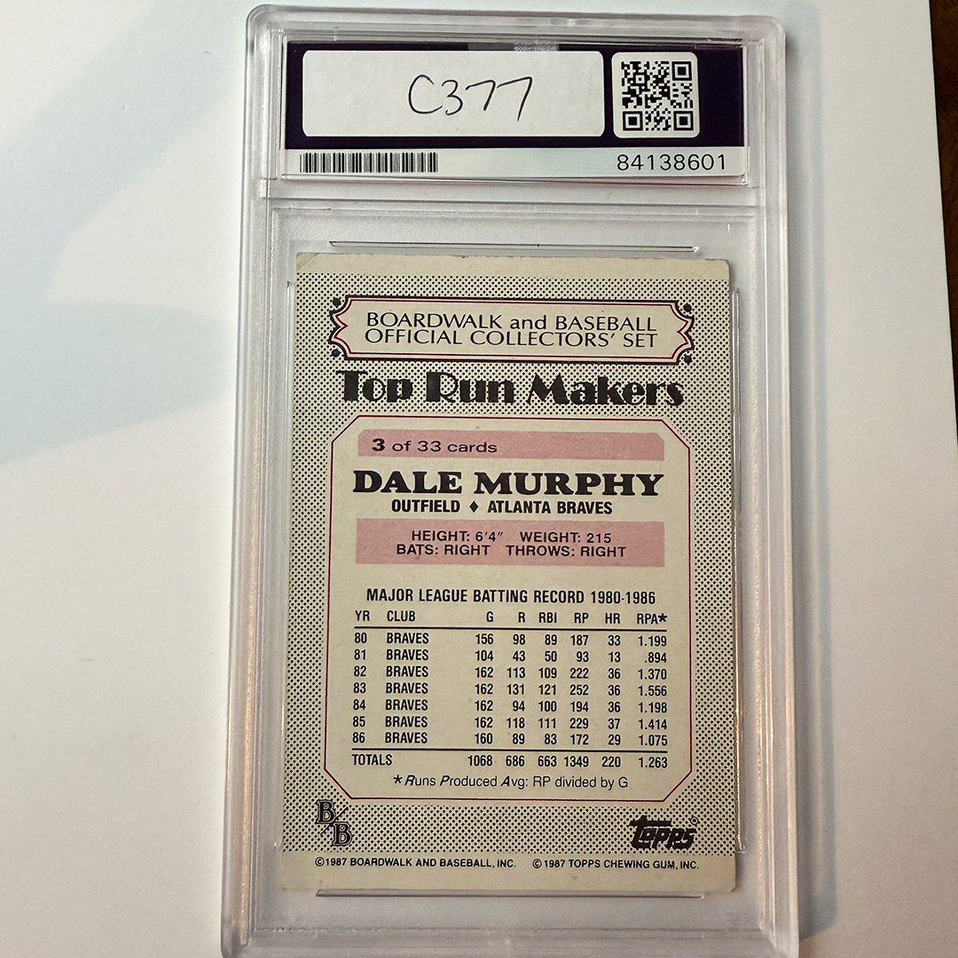 Dale Murphy Signed 1987 Topps Boardwalk and Baseball #3 PSA Auto Authentic