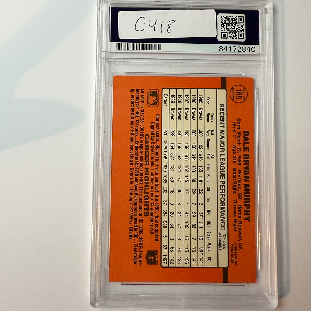 Dale Murphy Signed 1990 Donruss #168 w/2 Inscriptions PSA Auto Authentic