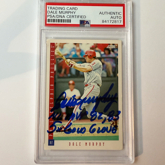 Dale Murphy Signed 1993 Score #597 w/2 Inscriptions PSA Auto Authentic