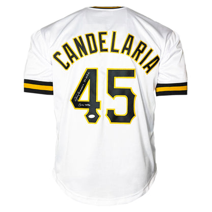 John Candelaria Signed 79 WSC - Candyman Inscription Pittsburgh White Baseball Jersey (JSA)