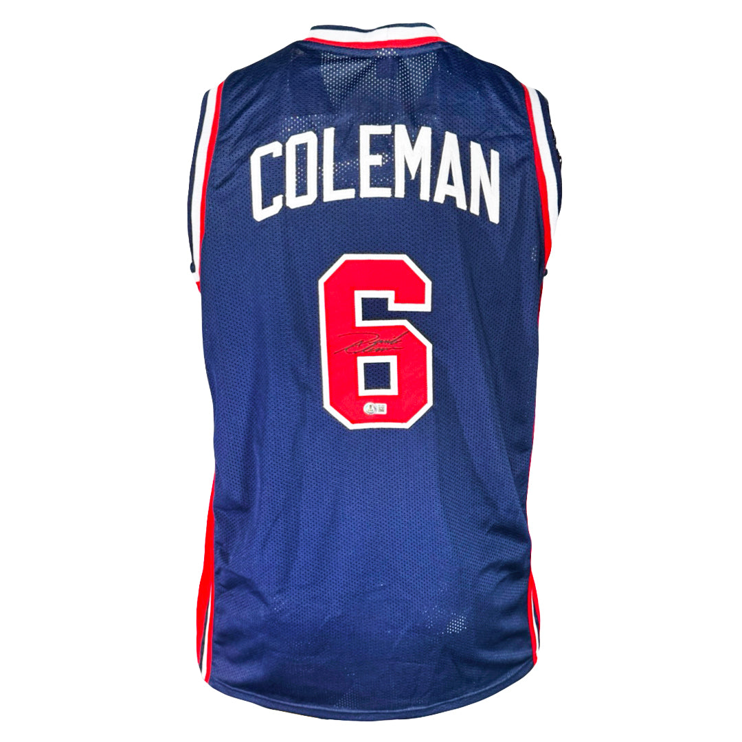 Derrick Coleman Signed Team USA Navy Basketball Jersey (Beckett)