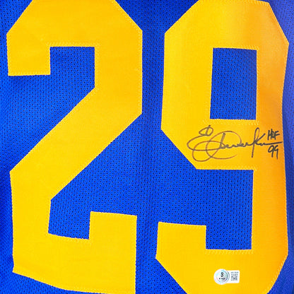 Eric Dickerson Signed HOF 99 Inscription St. Louis Royal Blue Signed on 9 Football Jersey (Beckett)