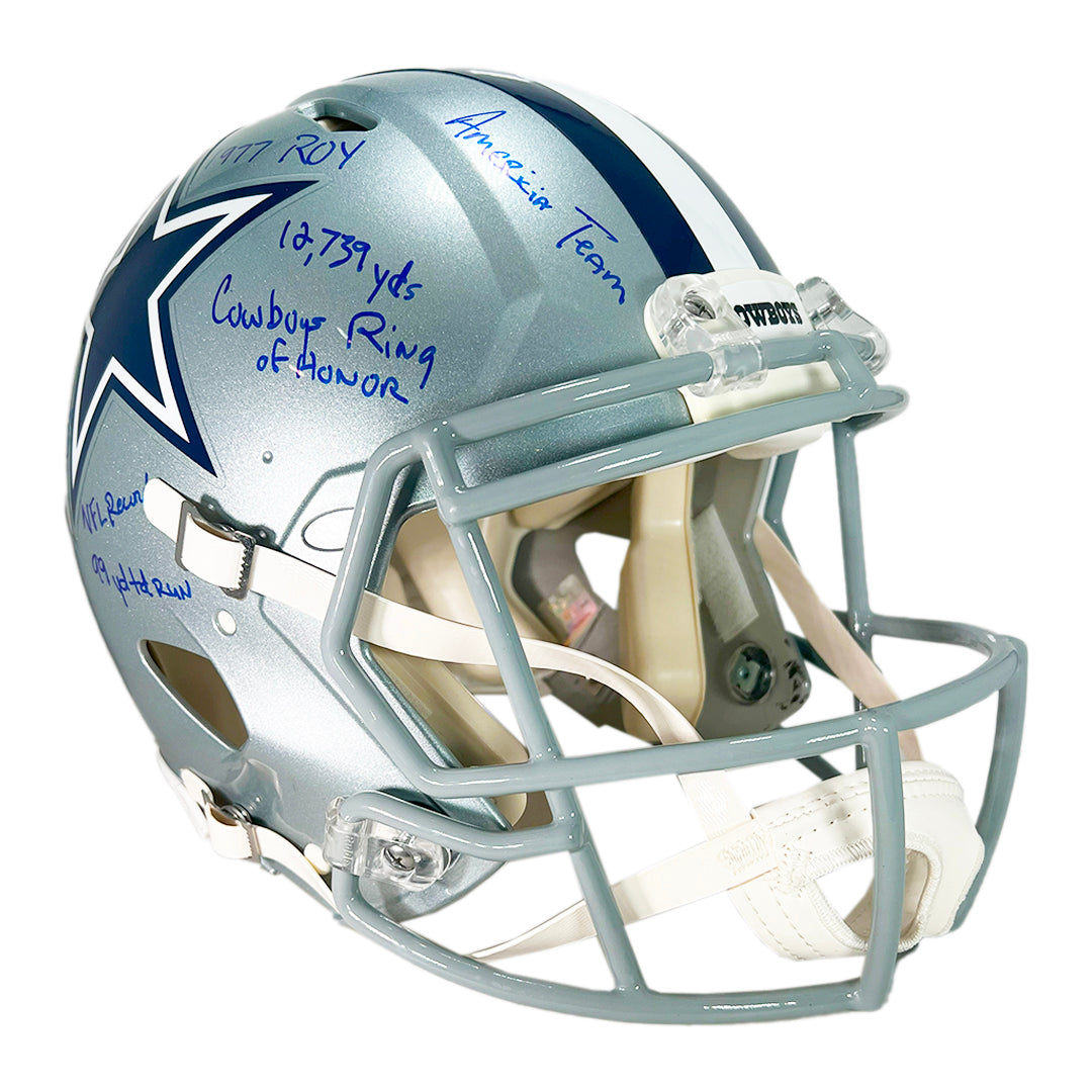 Tony Dorsett Signed Stats Inscription Dallas Cowboys Authentic Speed Full-Size Football Helmet (Beckett)