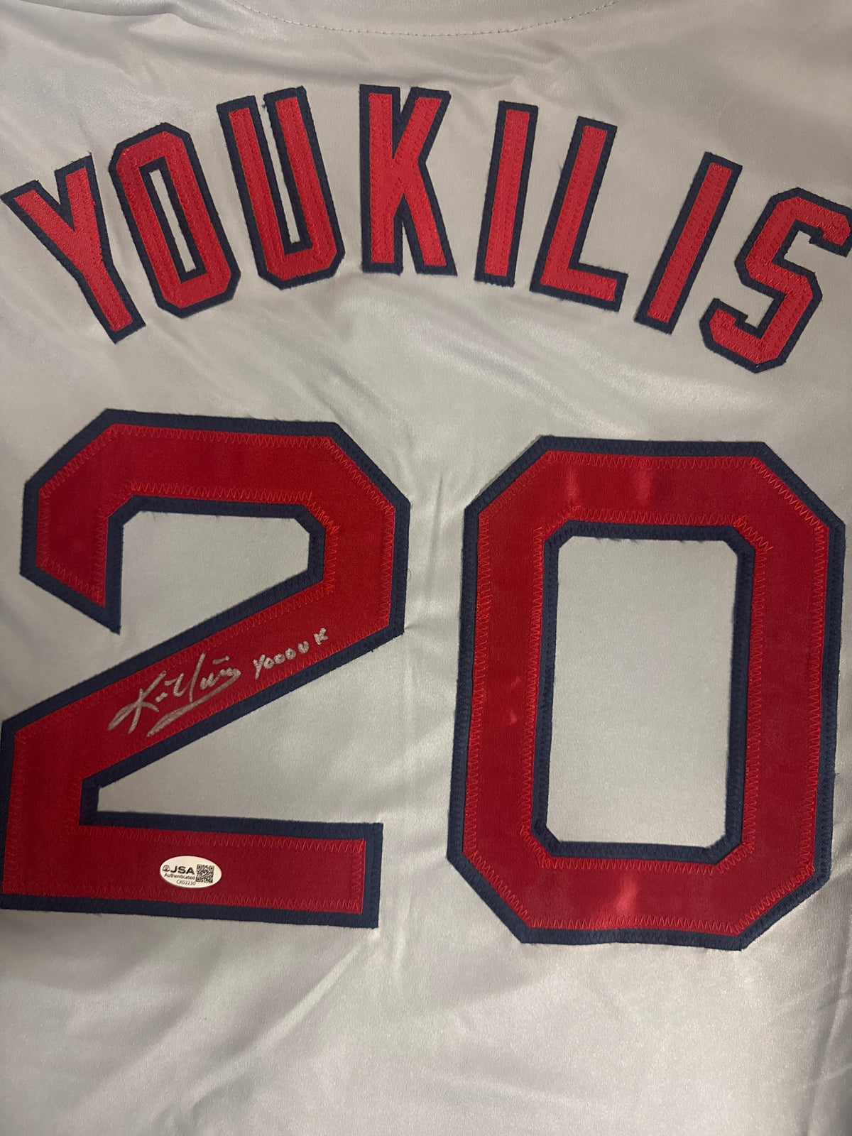 Kevin Youkilis Signed Yooouk Inscription Boston Grey Baseball Jersey (JSA)