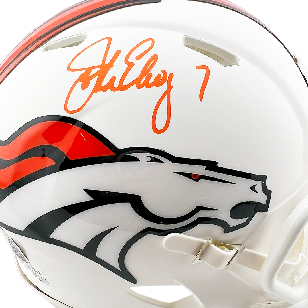 John Elway Signed Denver Broncos Flat White Speed Mini Football Helmet (Beckett)