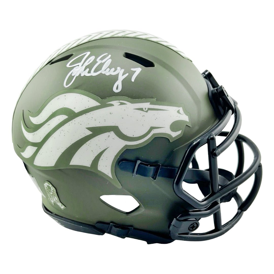 John Elway Signed Denver Broncos Salute to Service Mini Football Helmet (Beckett)