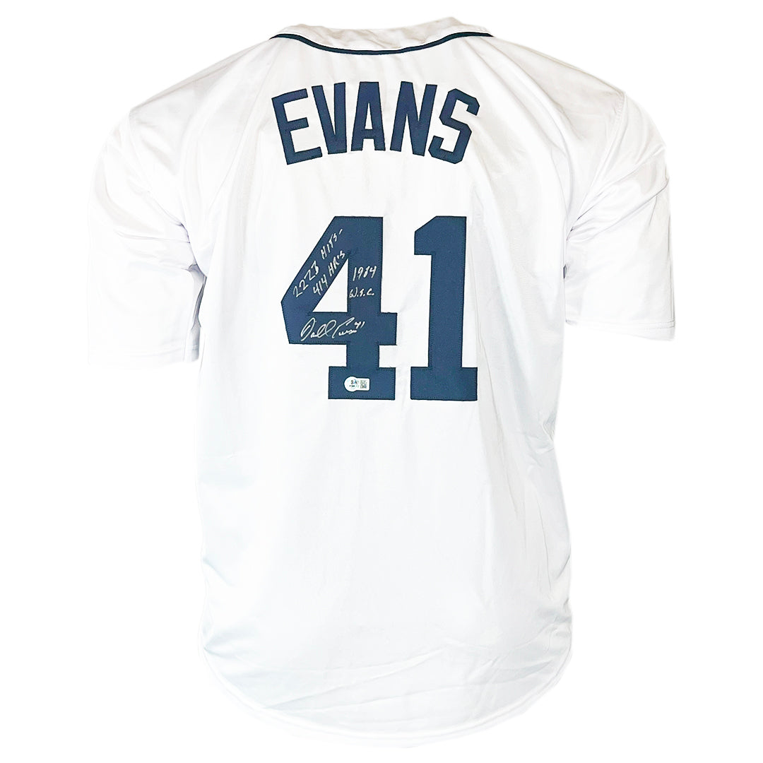 Darrell Evans Signed 2223 Hits 414 HR's 1984 WS Champs Inscription Detroit White Baseball Jersey (Beckett)