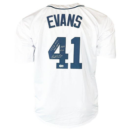 Darrell Evans Signed 2223 Hits 414 HR's 1984 WS Champs Inscription Detroit White Baseball Jersey (Beckett)