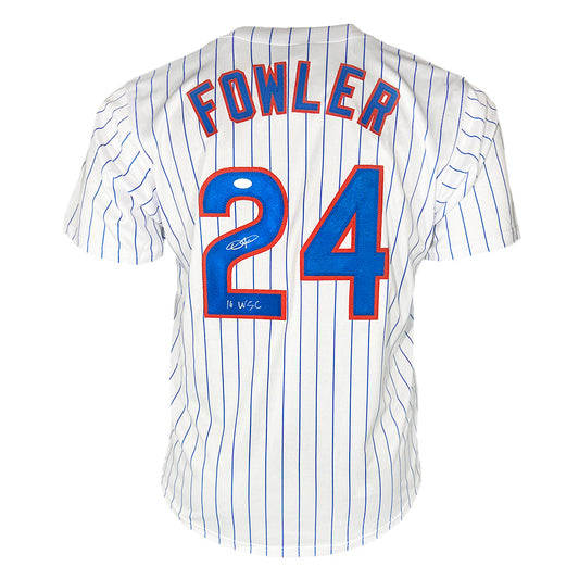 Dexter Fowler Signed 16 WSC Inscription Chicago Pinstripe Baseball Jersey (JSA)