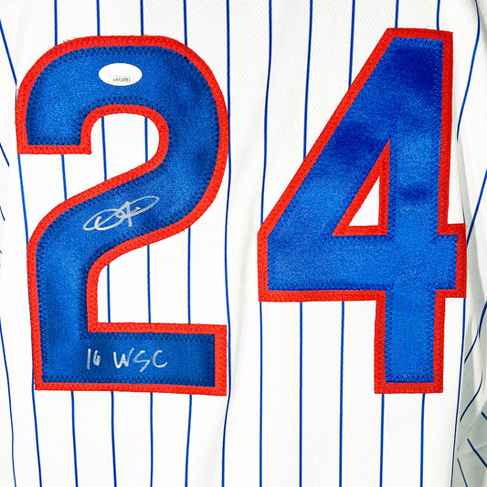 Dexter Fowler Signed 16 WSC Inscription Chicago Pinstripe Baseball Jersey (JSA)