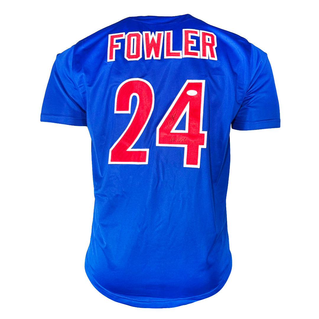 Dexter Fowler Signed 16 WSC Inscription Chicago Blue Baseball Jersey (JSA)
