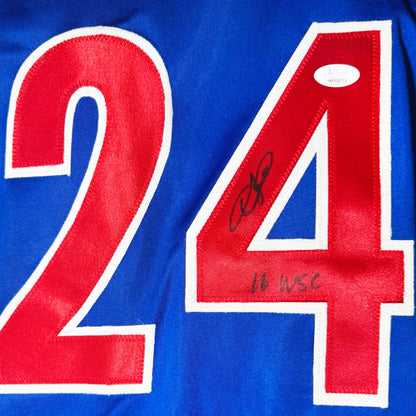 Dexter Fowler Signed 16 WSC Inscription Chicago Blue Baseball Jersey (JSA)