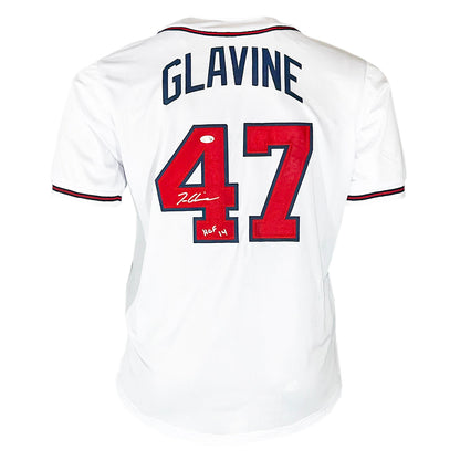 Tom Glavine Signed HOF 14 Inscription Atlanta White Baseball Jersey (JSA)